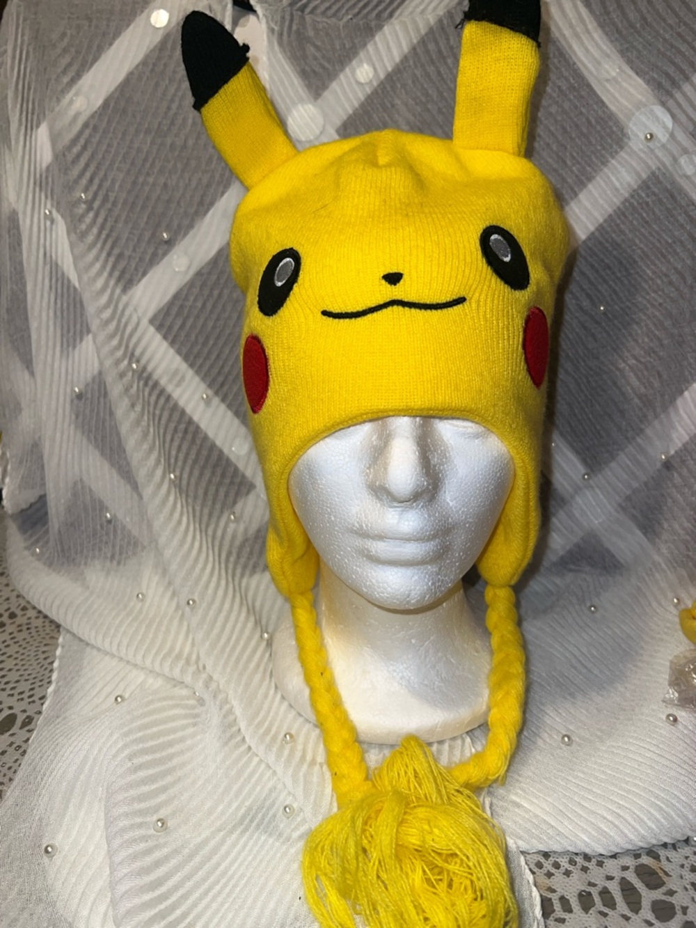 Yellow Pikachu-Inspired Kids Knit Hat with Ear